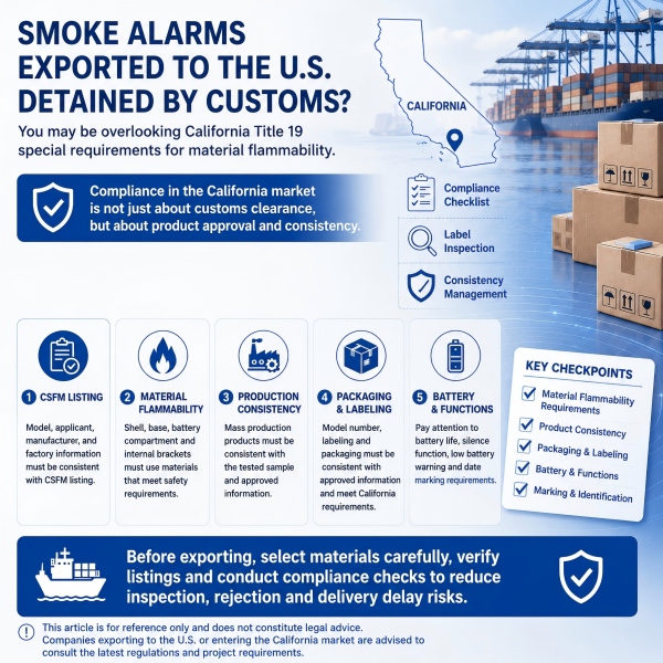 Smoke Alarms Exported to the United States Detained by Customs? You May Have Overlooked California Title 19 Requirements for Flame-Retardant Materials