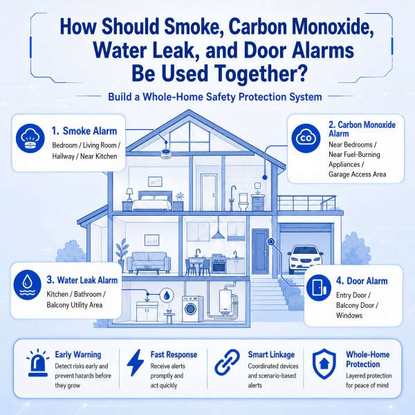 How to Combine Smoke, Carbon Monoxide, Water Leak, and Door Magnetic Alarms?